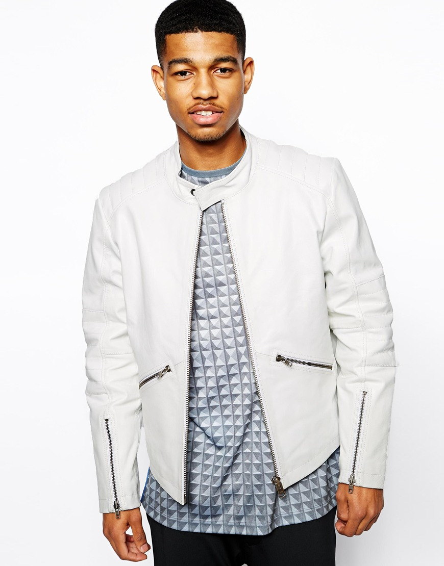 Lyst Asos Quilted Leather Jacket in White for Men