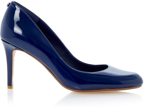 Dune Allie Patent Stiletto Almond Toe Court Shoes in Blue (Navy) | Lyst
