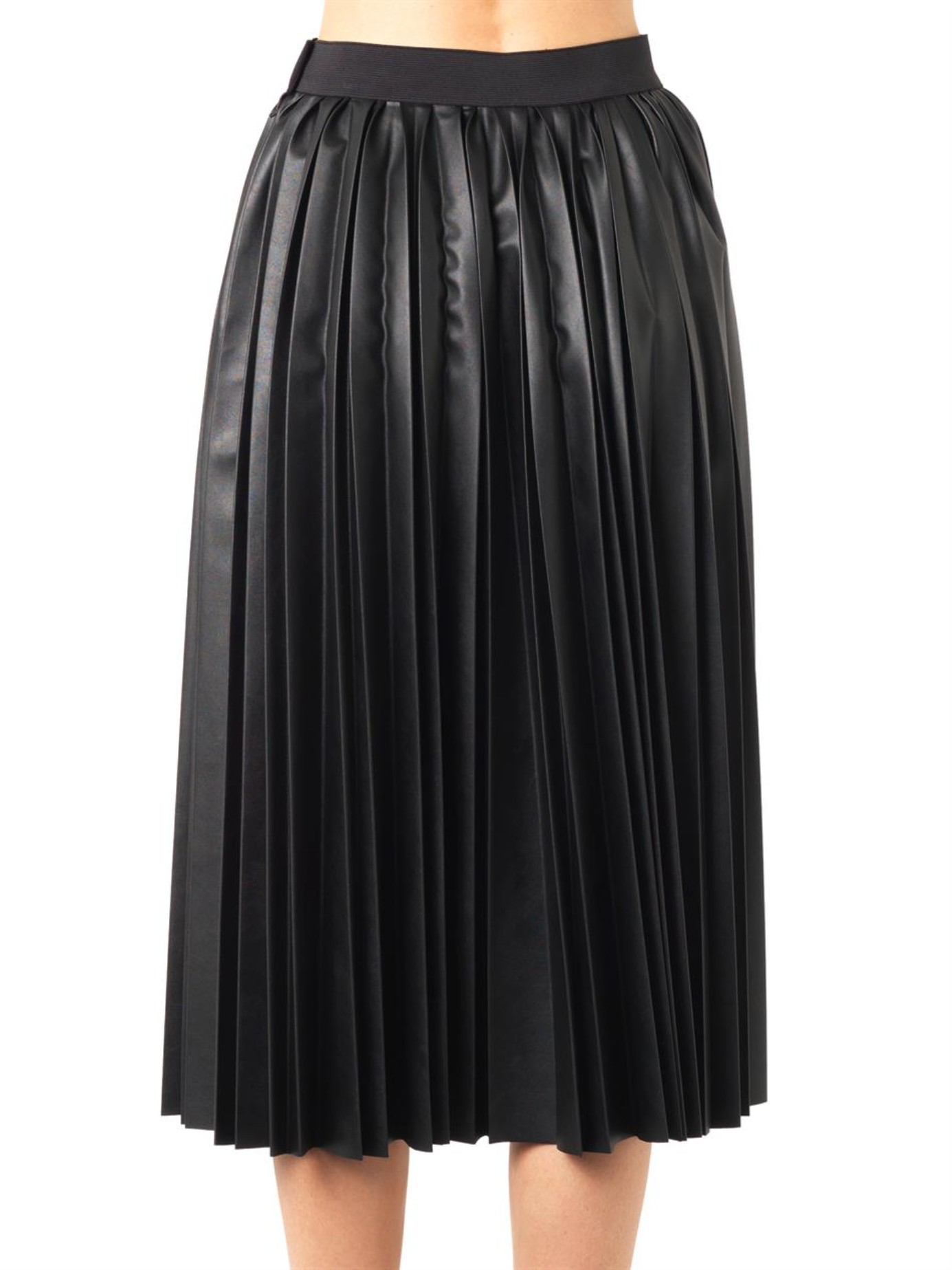 Lanvin Pleated Faux-leather Midi Skirt in Black | Lyst