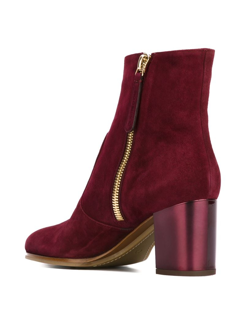 L'Autre Chose Leather Chunky-Heeled Suede Ankle Boots in Red - Lyst