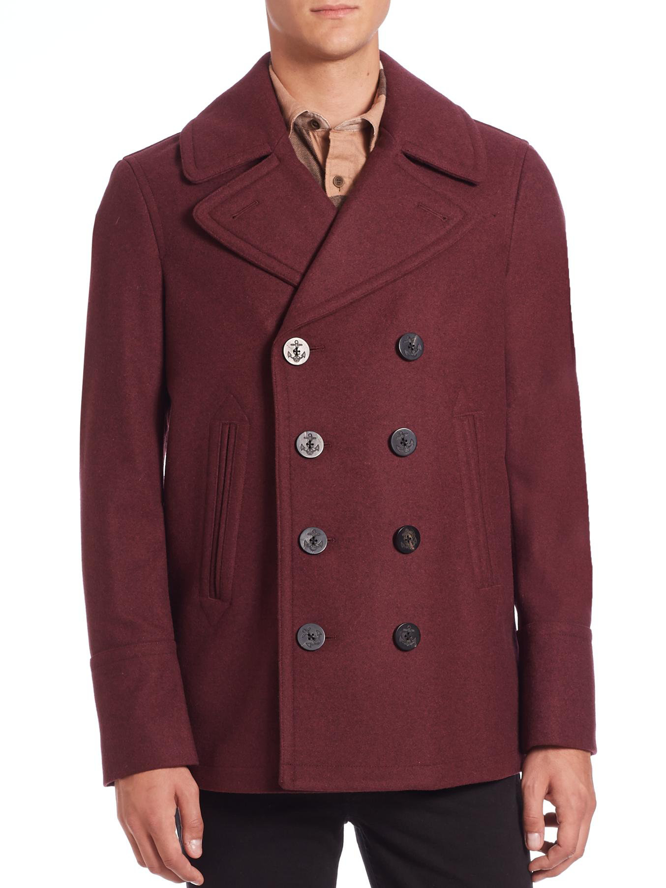 Burberry Eckford Wool & Cashmere Peacoat in Red for Men | Lyst