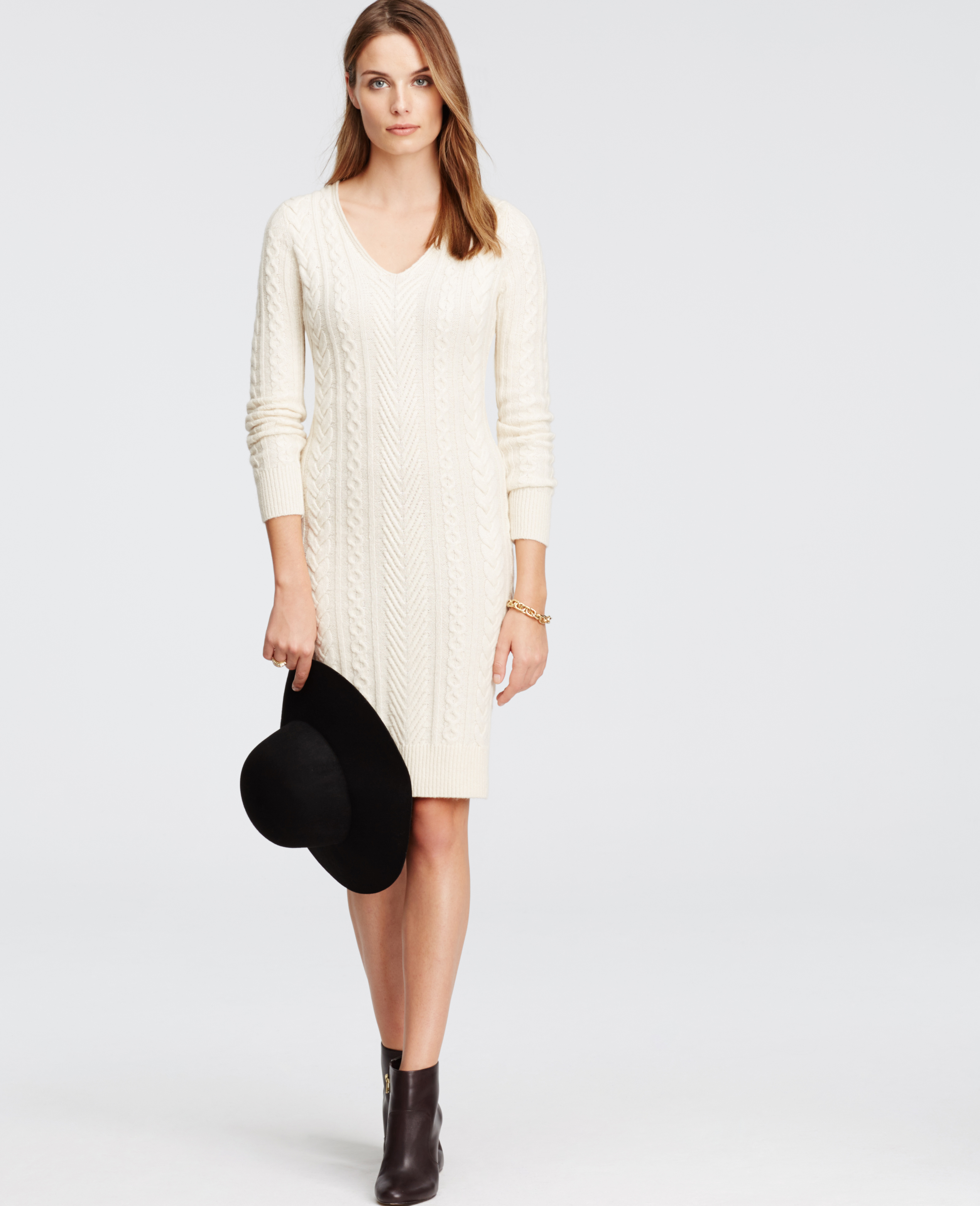 Ann taylor Petite V-neck Sweater Dress in Natural | Lyst