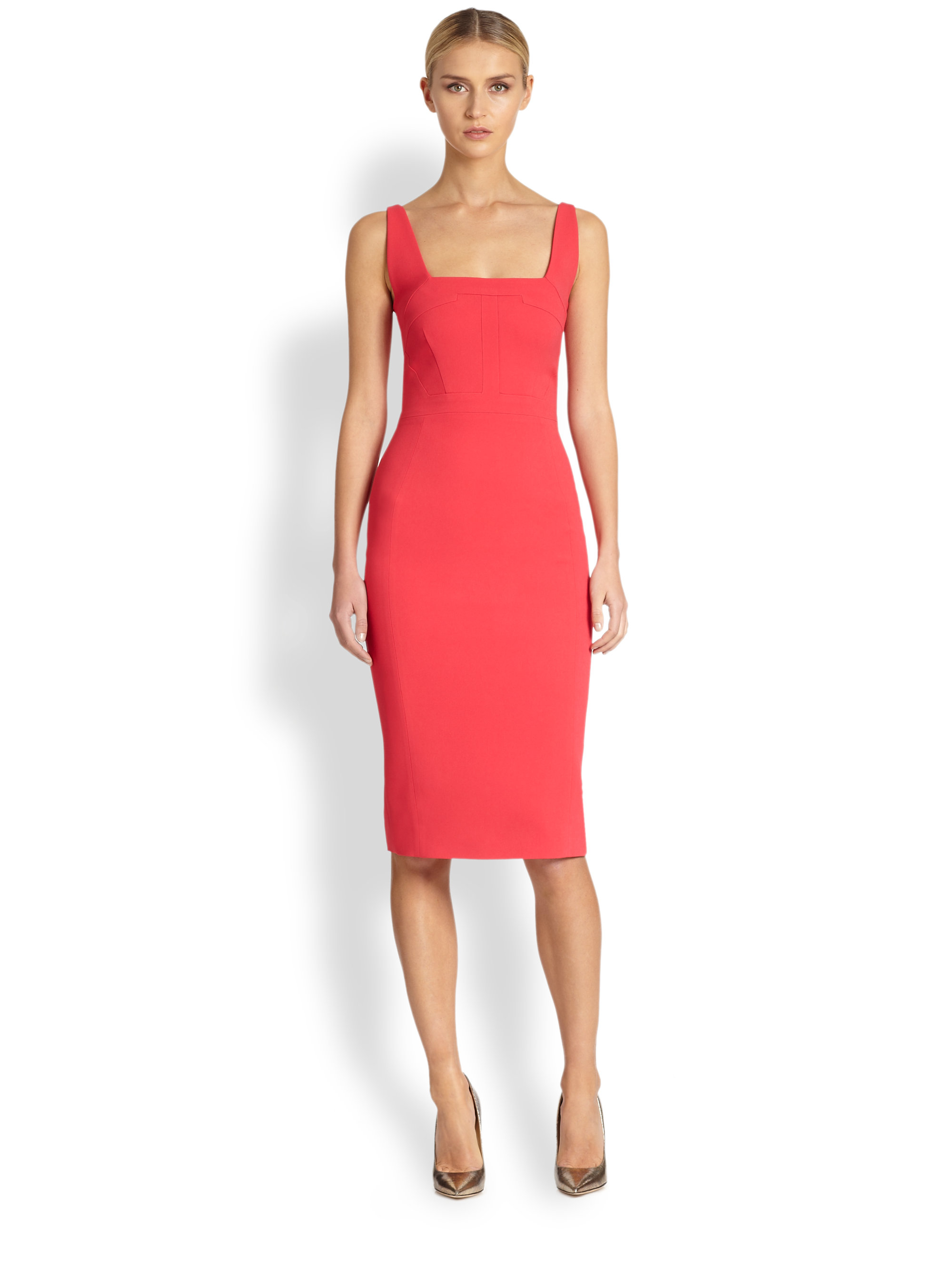 red sleeveless sheath dress