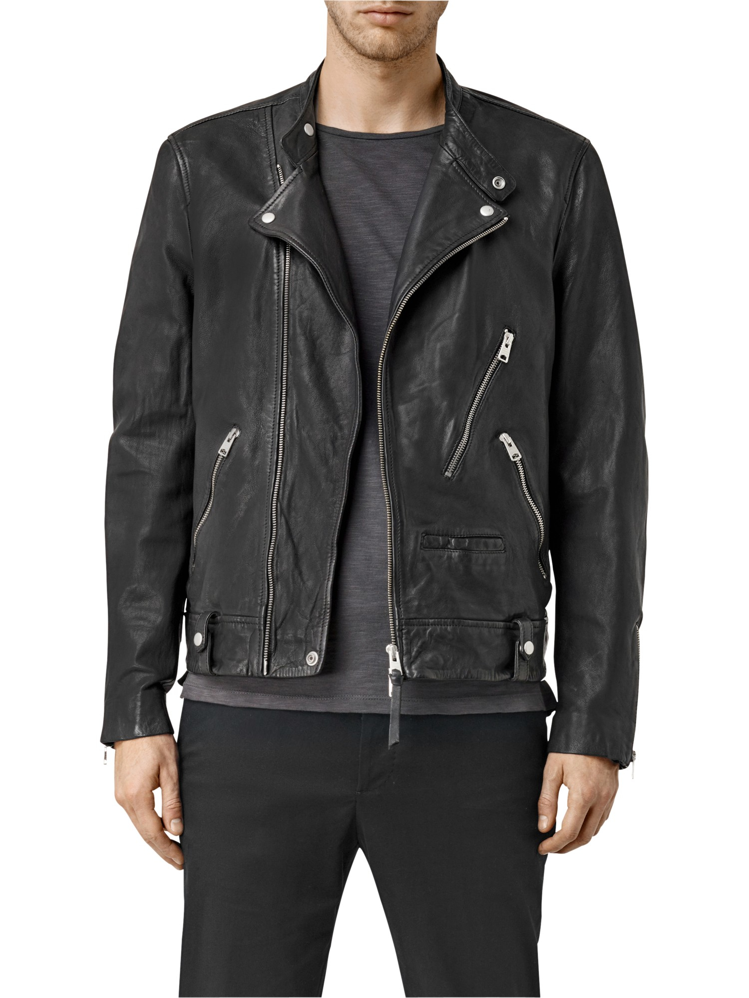 Allsaints Casper Leather Biker Jacket In Black For Men Lyst Gallery Men S Track Jackets