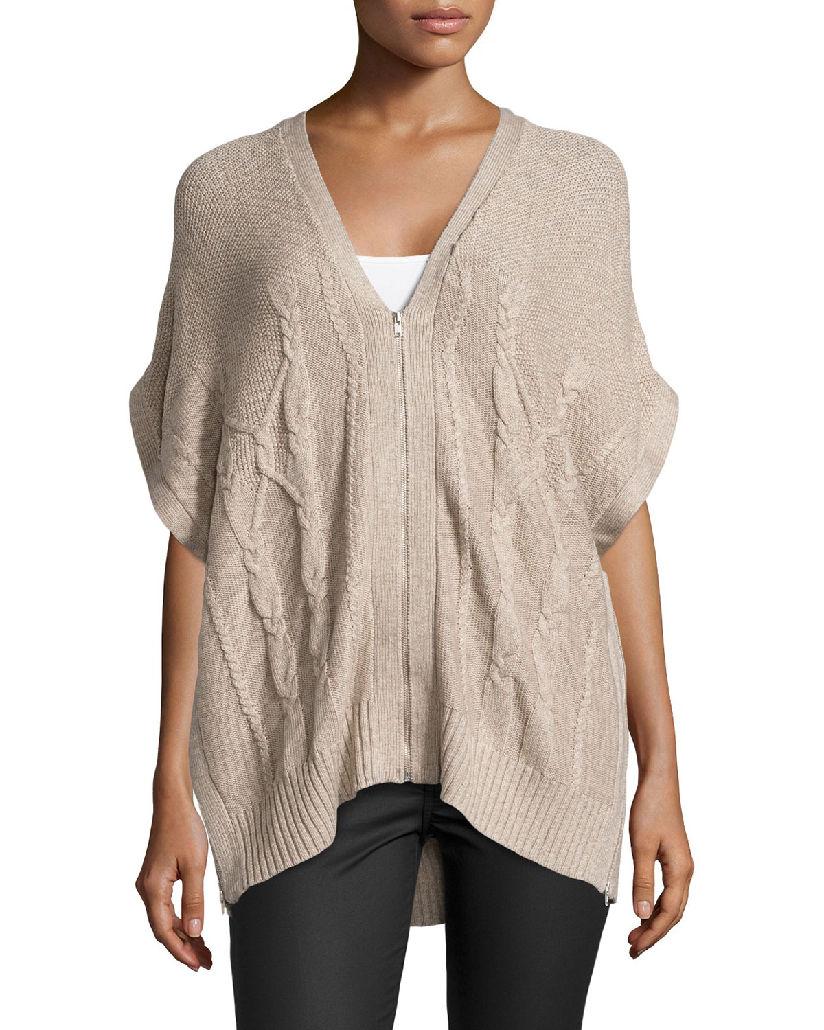 Lyst Love Scarlett Cableknit Zipup Poncho in Natural