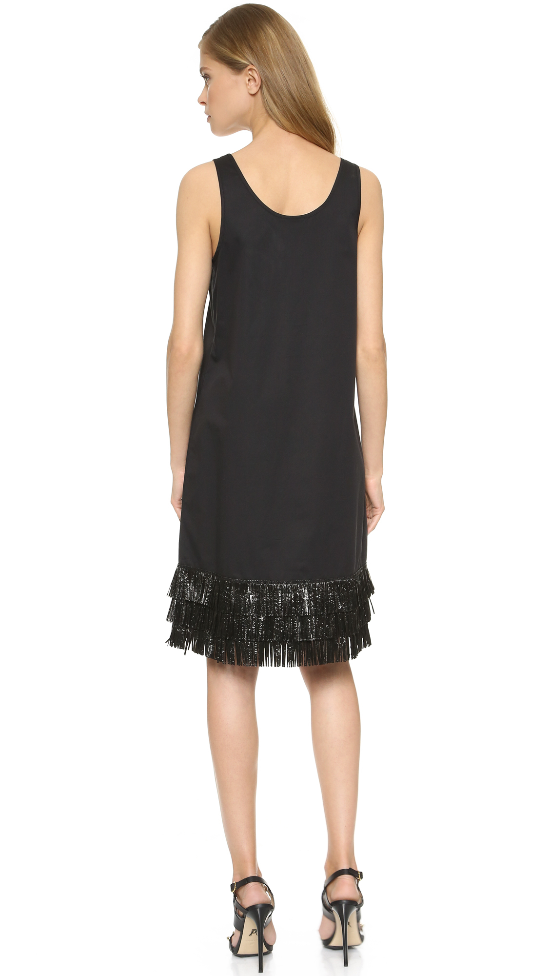 Scoop Neck Asymmetric Hem Fringe Plain Casual Dresses