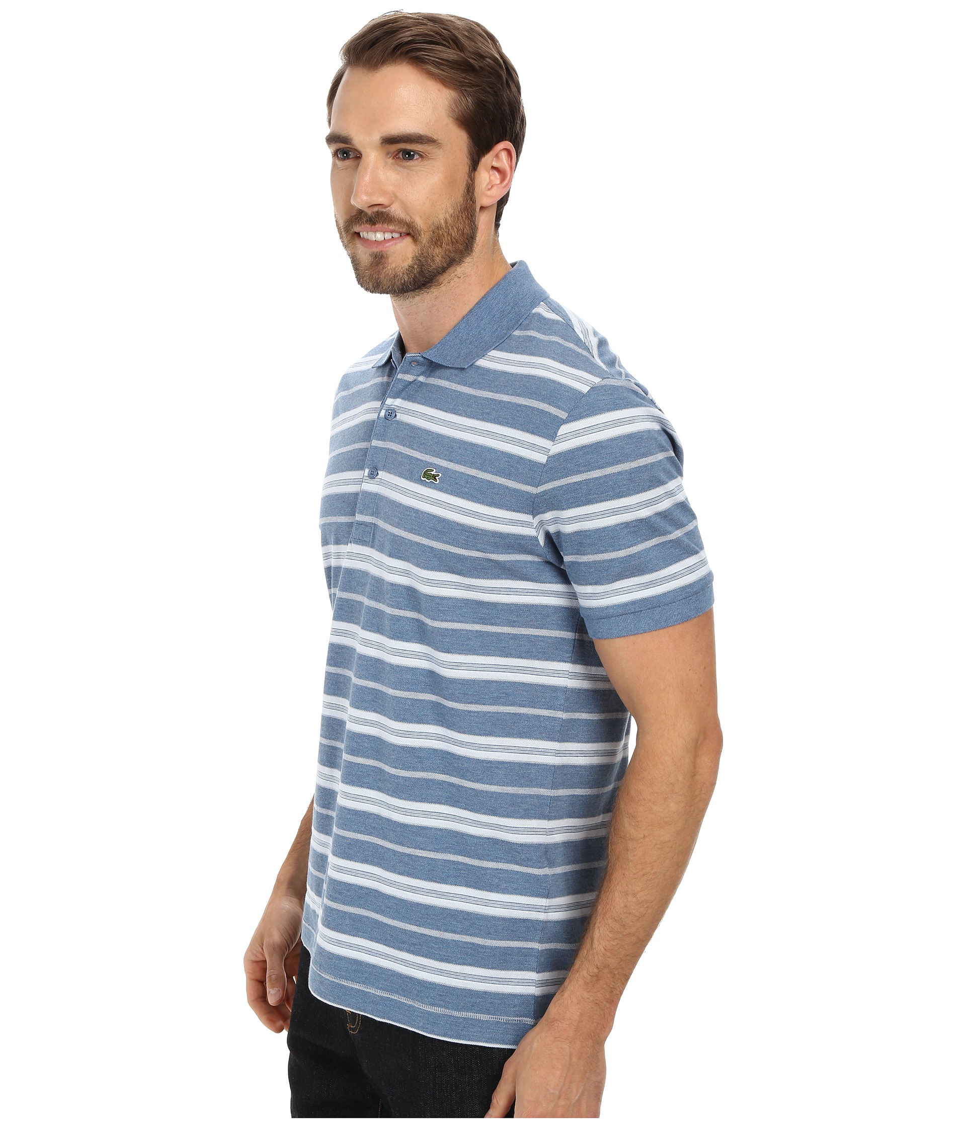 Lyst - Lacoste Cotton Stretch Pique Jersey Stripe Polo in Blue for Men