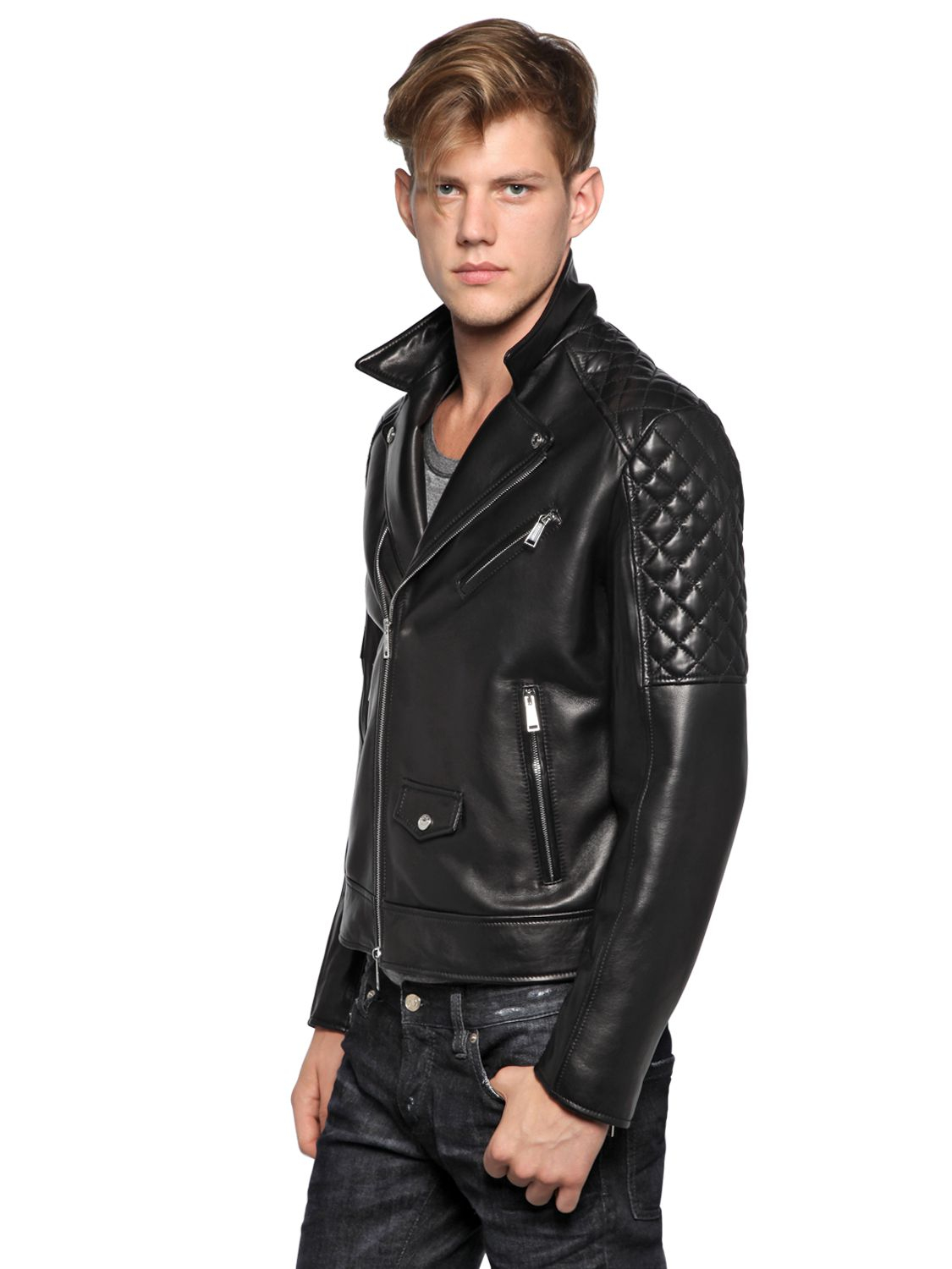 Lyst Dsquared² Quilted Soft Nappa Leather Biker Jacket In Black Gallery