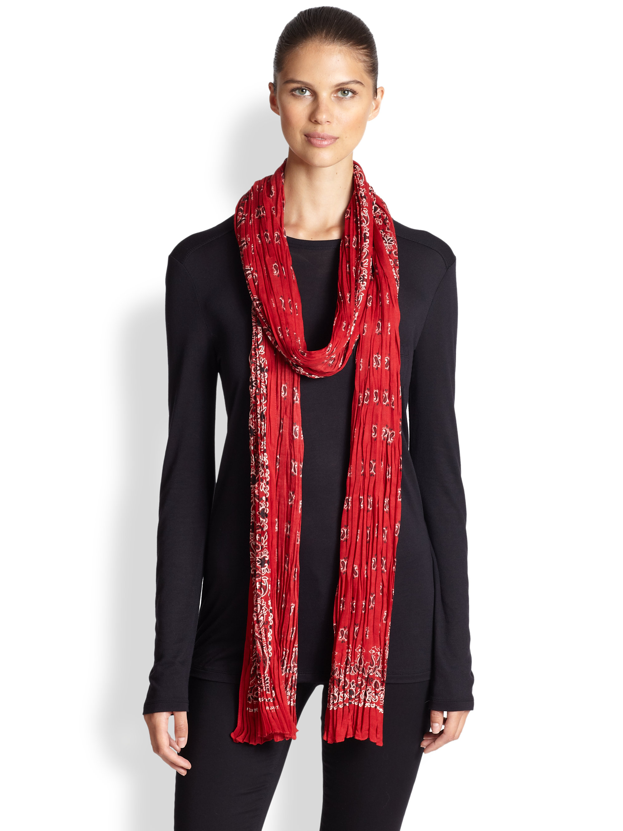 Lyst Saint Laurent Bandana Print Cashmere Silk Scarf in Red