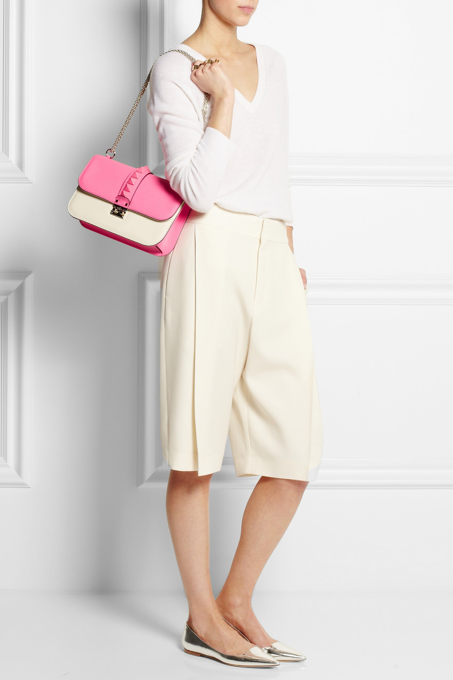 Lyst - Valentino Glam Lock Studded Leather Shoulder Bag in Pink