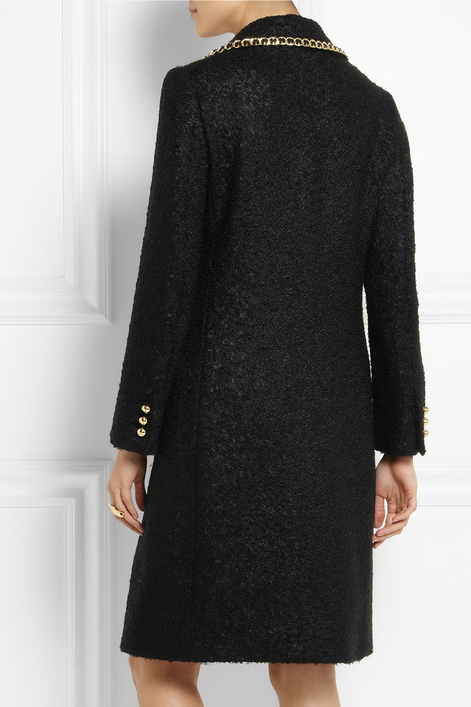 Lyst Moschino ChainTrimmed WoolBlend Bouclé Coat in Black