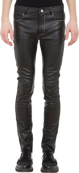 Saint Laurent Studded Leather Trousers in Black for Men | Lyst