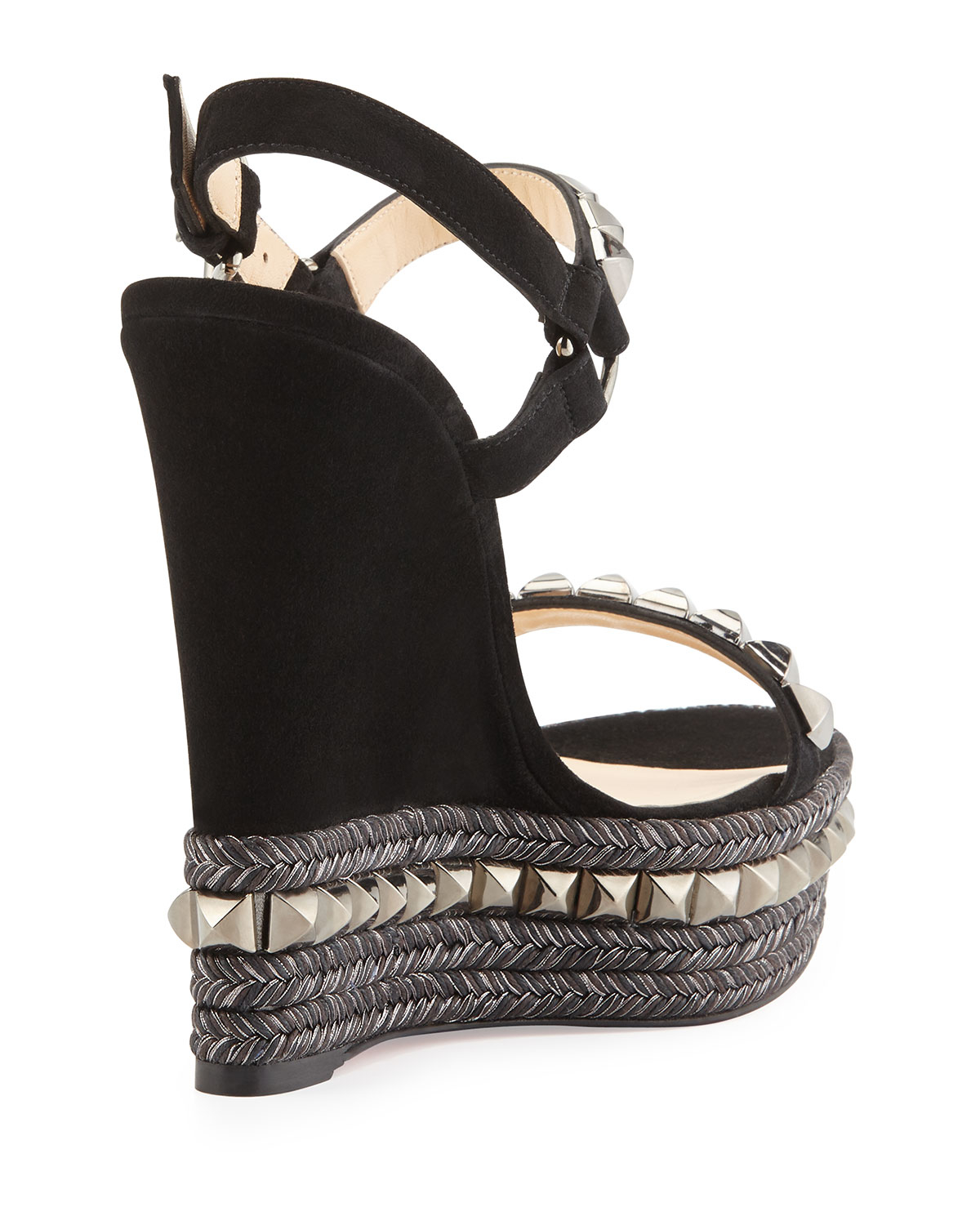 Christian louboutin Cataclou Studded-Suede Wedge Sandals in Black ...