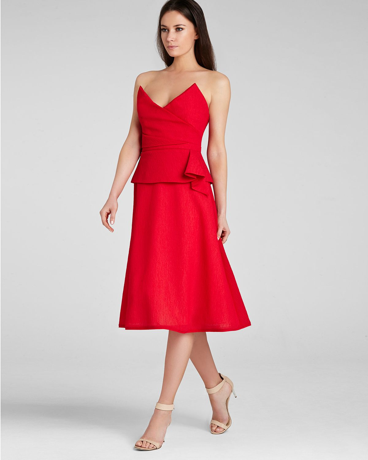 Lyst - Bcbgmaxazria Dress - Tessa Strapless Structured Bodice in Red