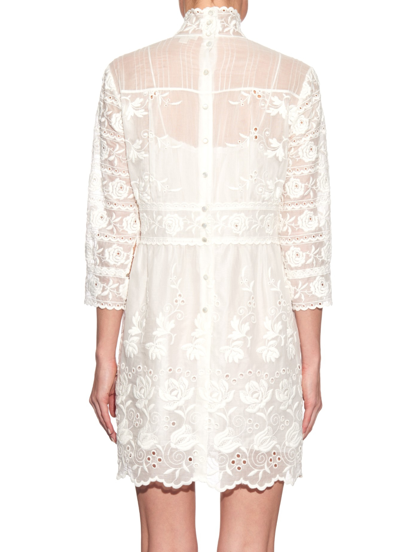 Lyst - Marc Jacobs High-neck Embroidered Silk Broderie-anglaise Dress ...