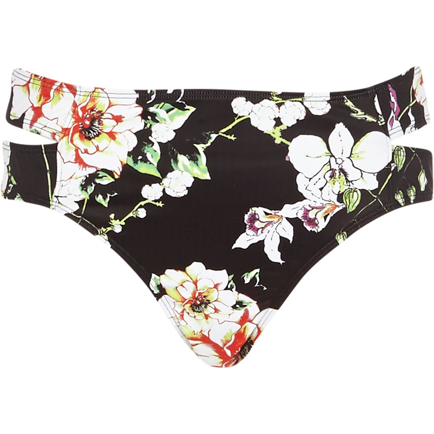 River island Black Floral Cut Out Side Bikini Bottoms in Floral (black ...