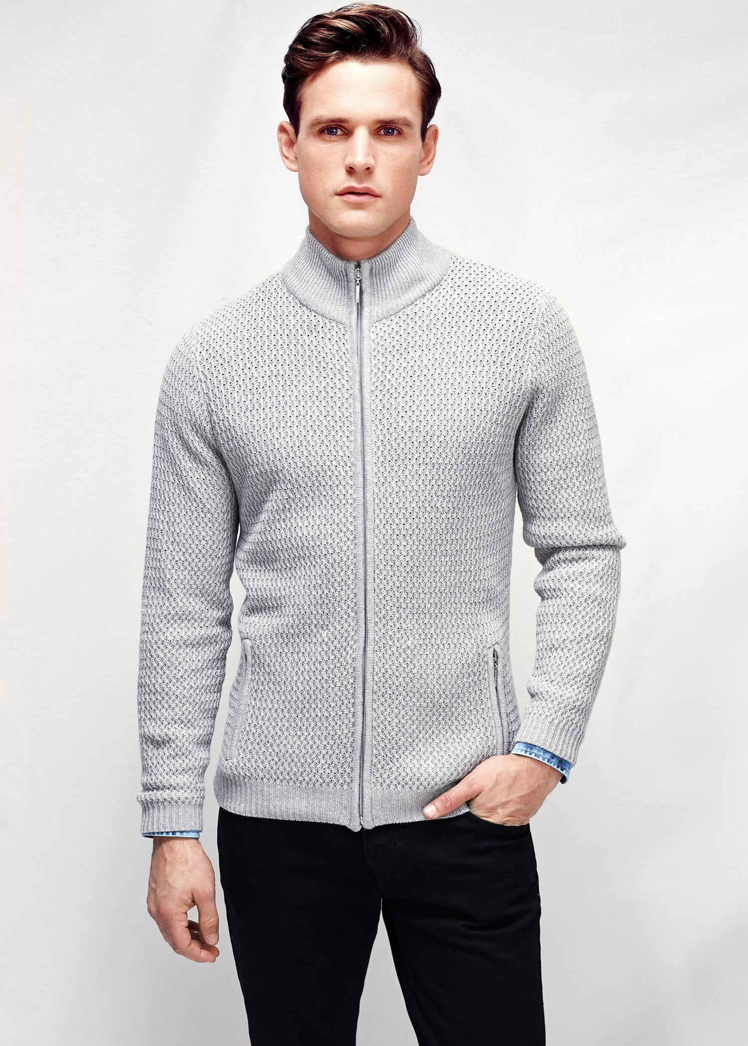 Lyst - Mango Waffle-knit Wool-blend Cardigan in Gray for Men