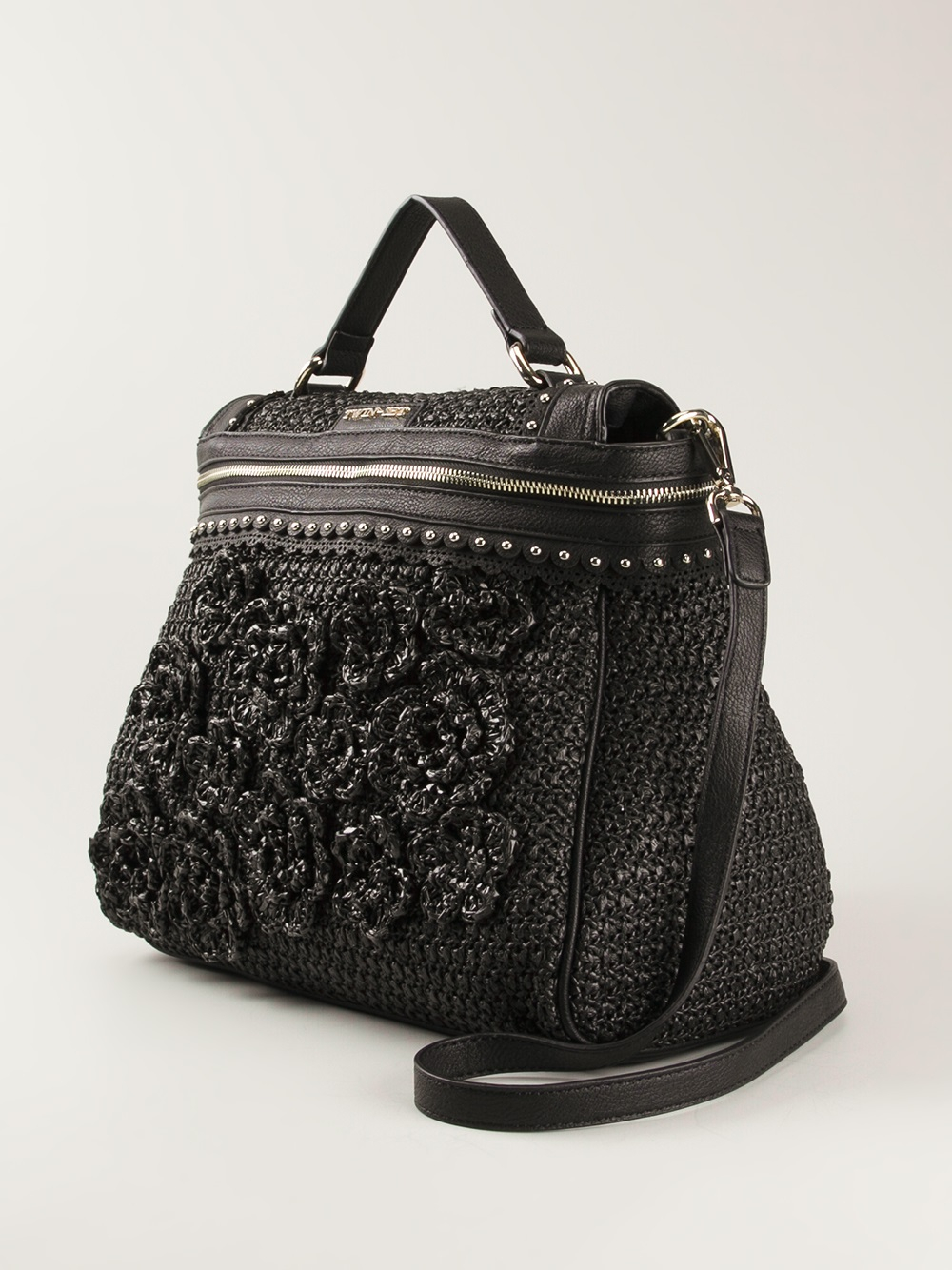 Lyst - Twin Set Floral Crochet Tote Bag in Black