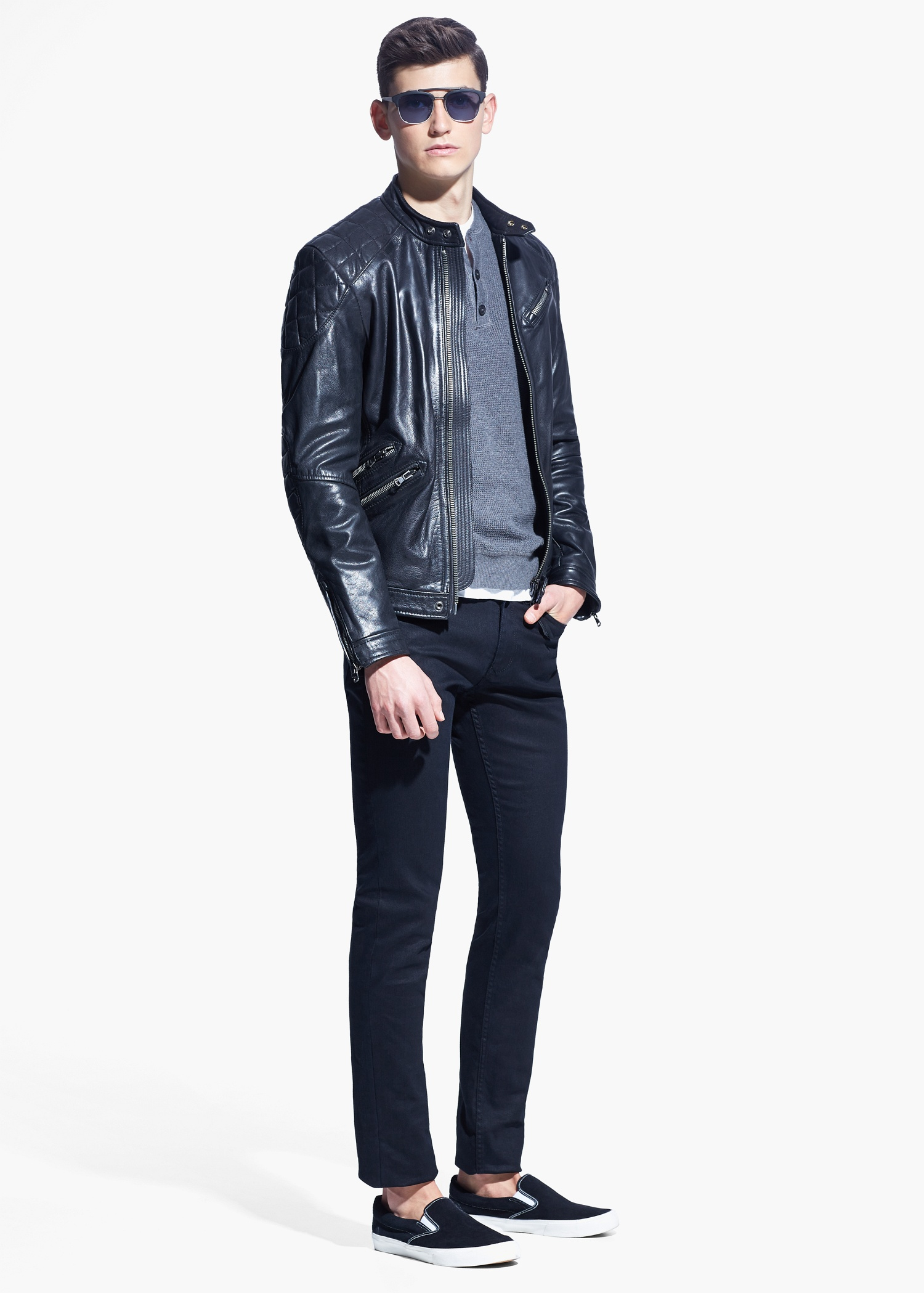 Lyst Mango Quilted Panel Leather Jacket In Blue For Men Gallery