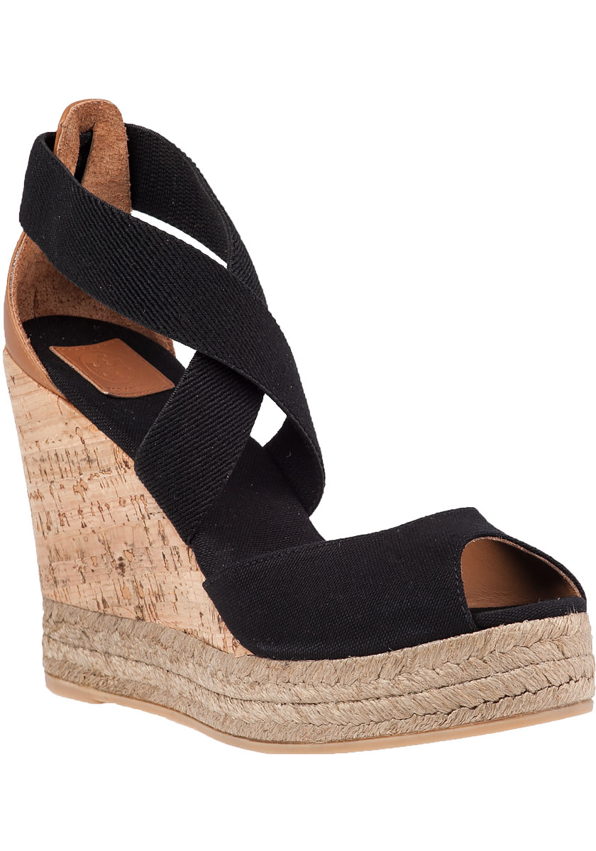 Lyst - Tory Burch Black Cork Wedge in Black