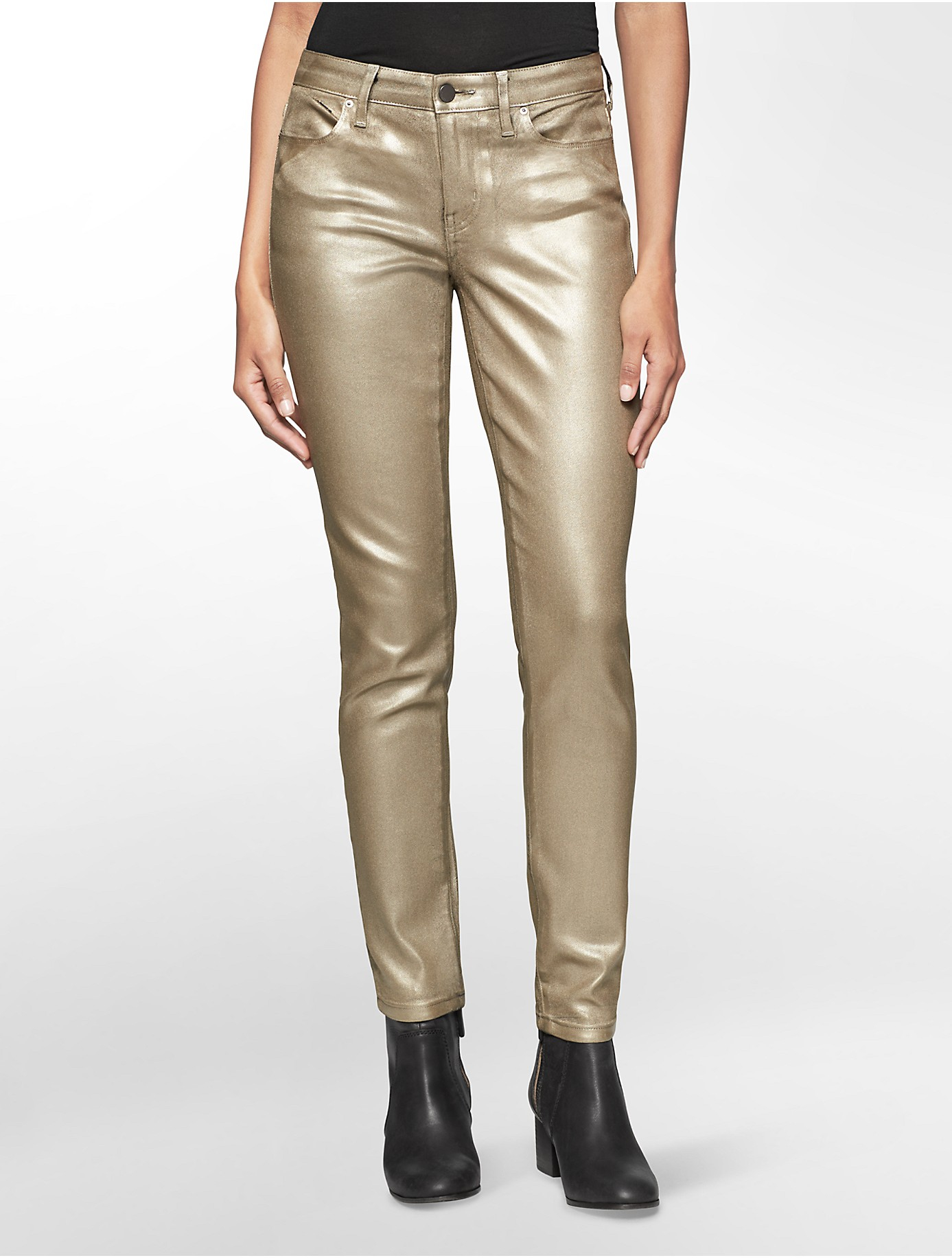 Calvin klein jeans Ultimate Gold Metallic Skinny Jeans in Metallic ...