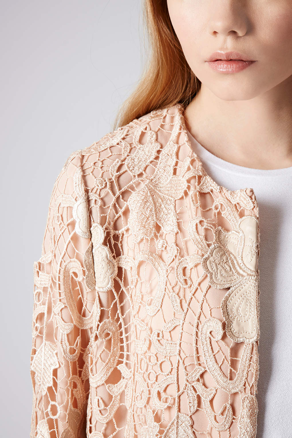 Lyst Lace Overlay Coat in Natural