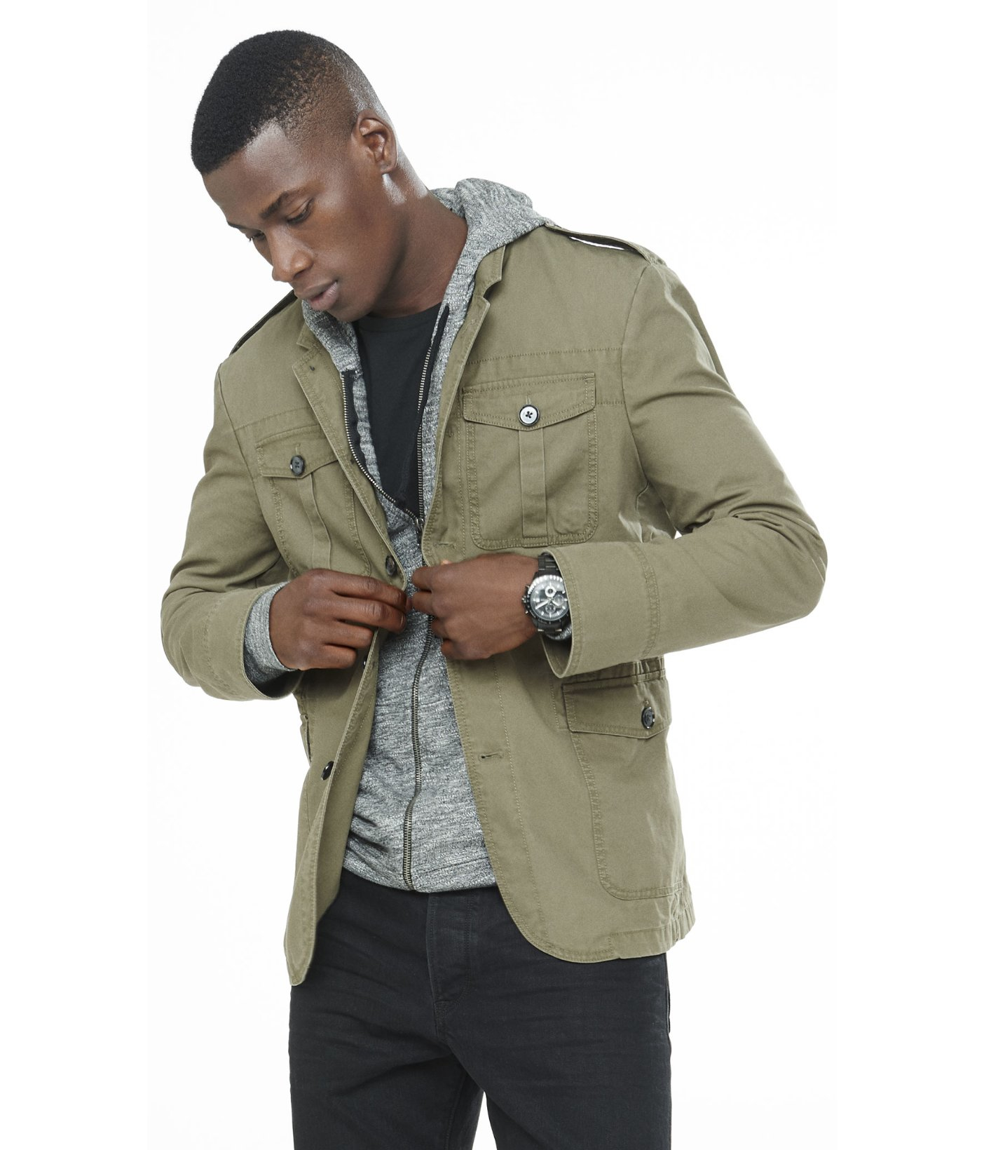 Lyst - Express Slim Photographer Cotton Olive Military Jacket in ...