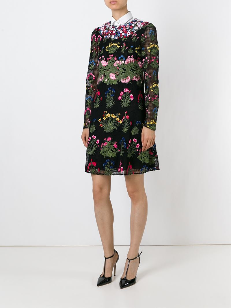 Valentino Floral Embroidered Dress in Black | Lyst