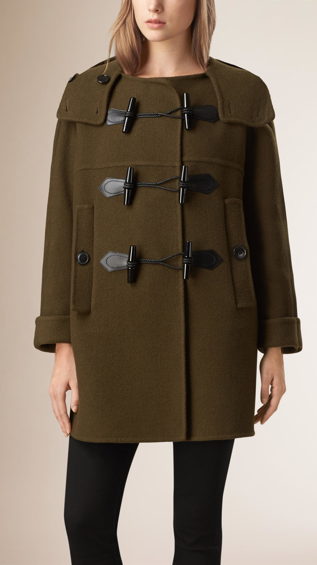 Burberry Oversize Virgin Wool Cashmere Duffle Coat Military Olive ...