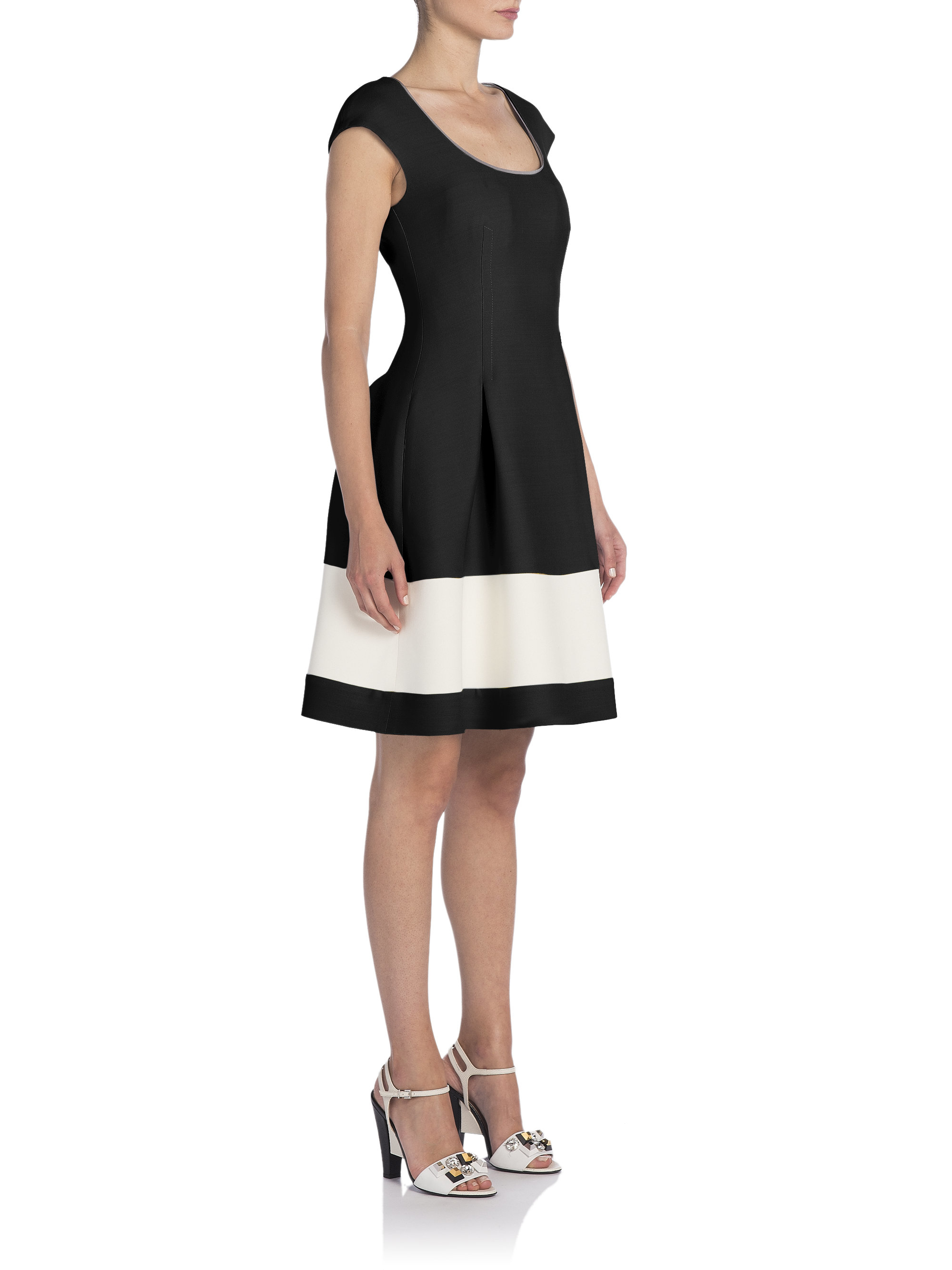 Lyst - Fendi Pleated Wool & Silk Fit-&-flare Dress in Black Lyst - Fendi Pleated Wool & Silk Fit-&-flare Dress in Black