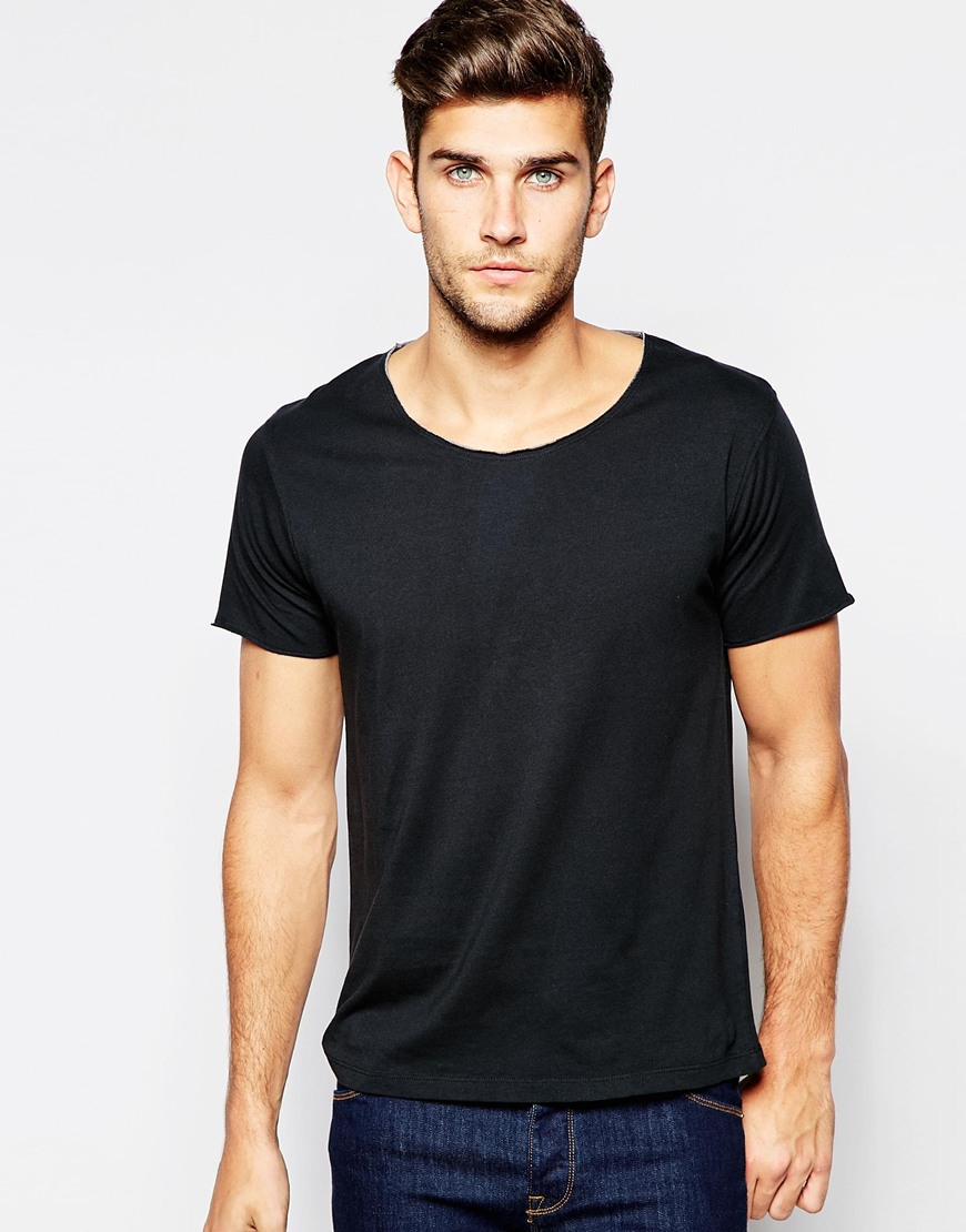 SELECTED Scoop Neck T-shirt With Raw Edge in Black for Men - Lyst