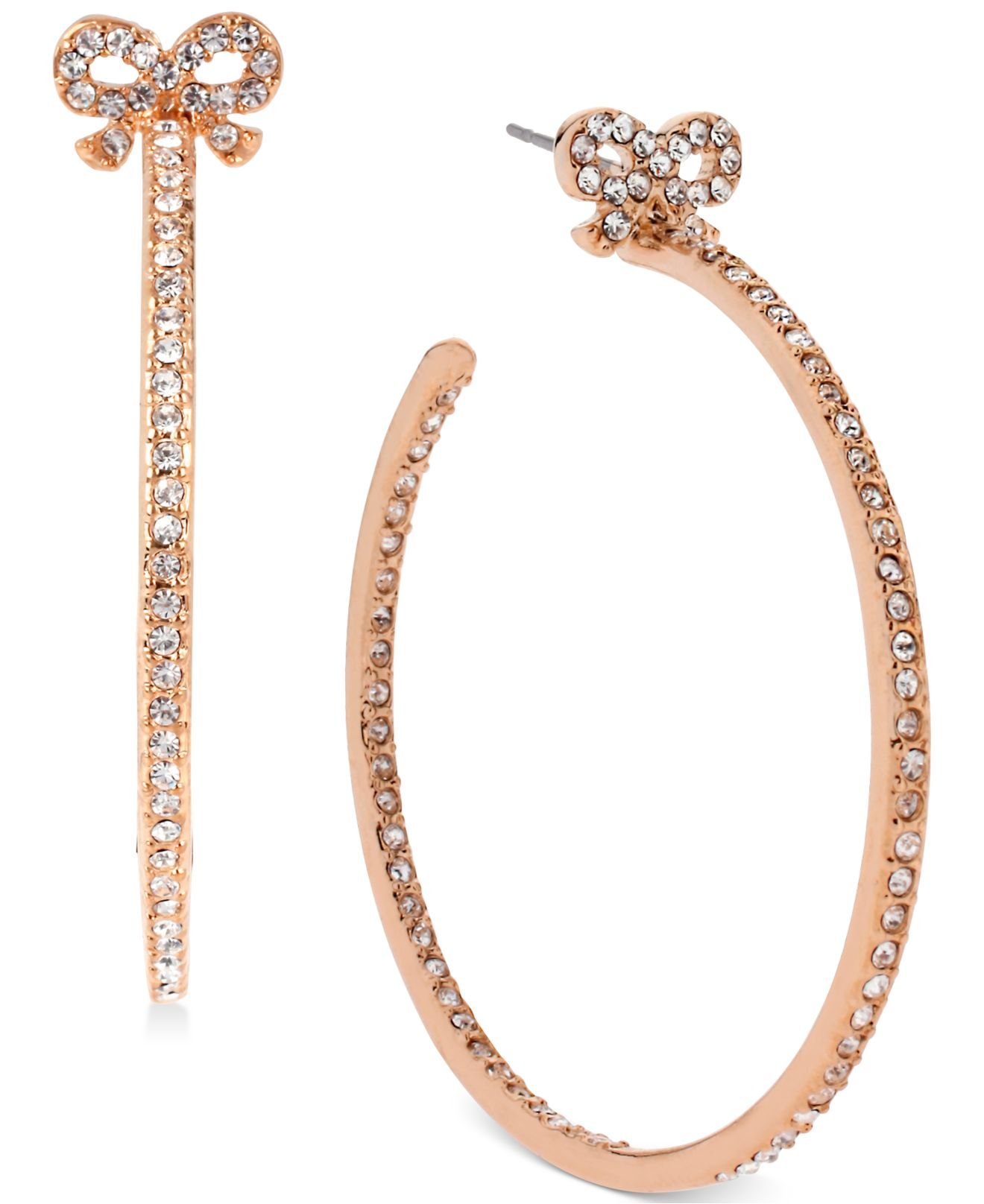 Betsey johnson Rose Gold-tone Crystal Bow Hoop Earrings in Metallic (Rose Gold) | Lyst