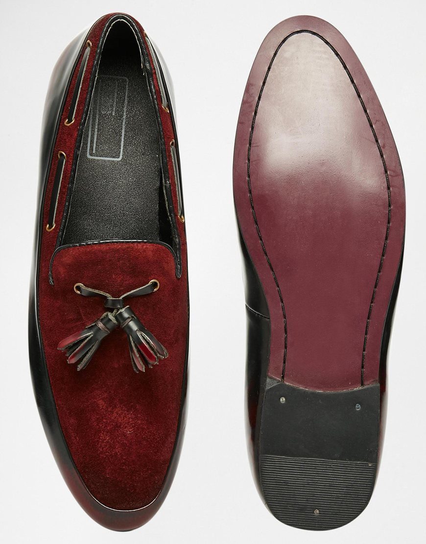 Lyst Asos Tassel Loafers In Burgundy Suede And Leather Mix In Red For Men 6279