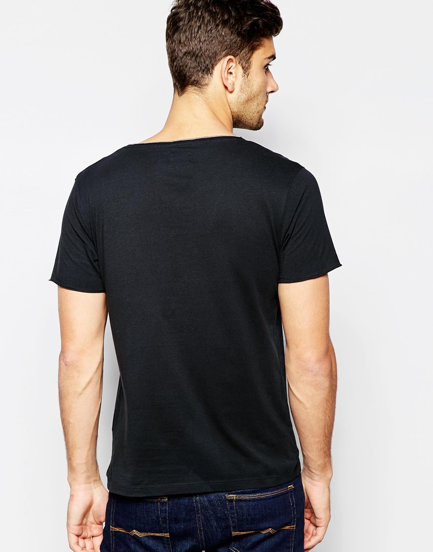 SELECTED Scoop Neck T-shirt With Raw Edge in Black for Men - Lyst