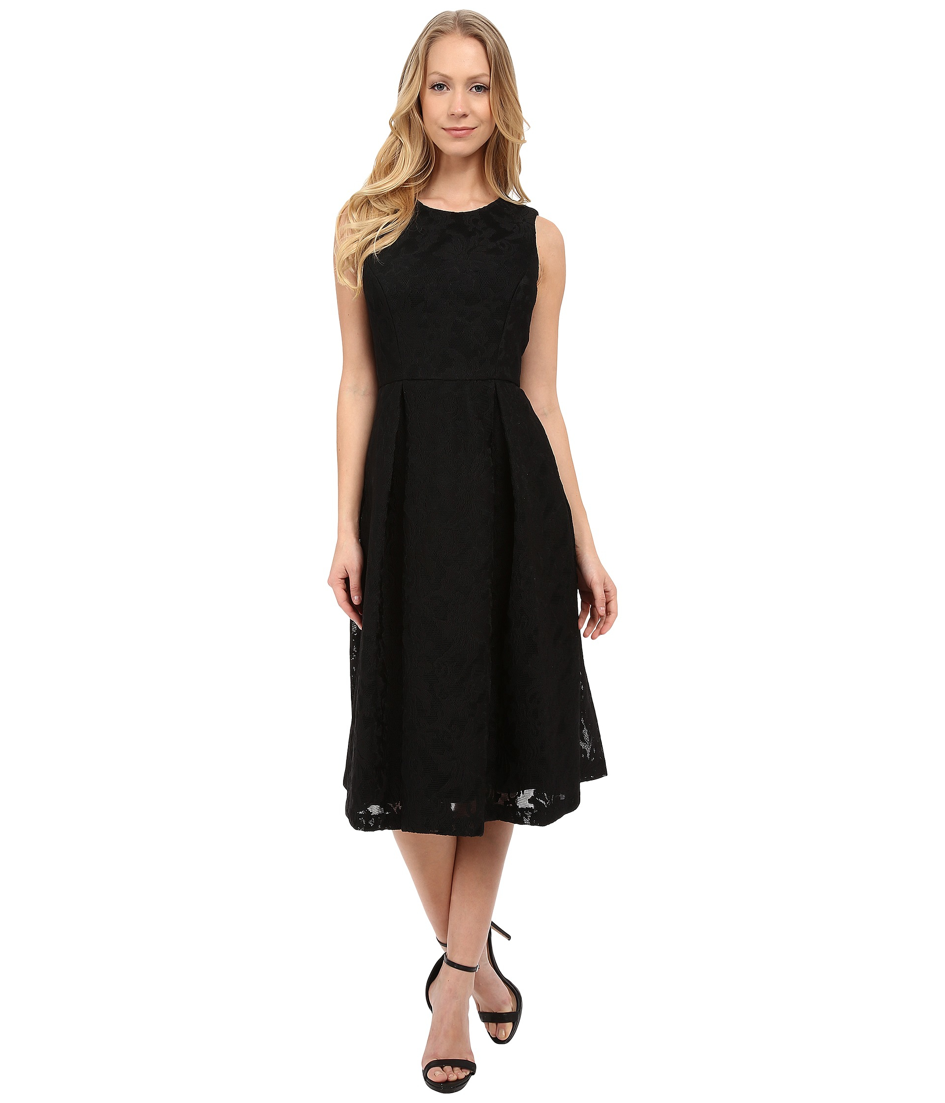Lyst - Calvin Klein Sleeveless Fit & Flare Lace Scuba Dress in Black