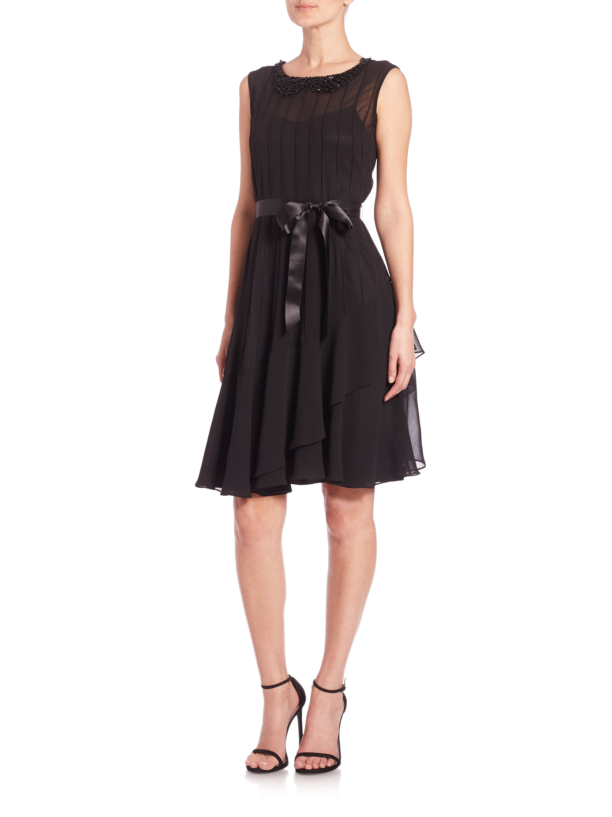 Teri Jon By Rickie Freeman Embellished Pintuck Dress in Black | Lyst