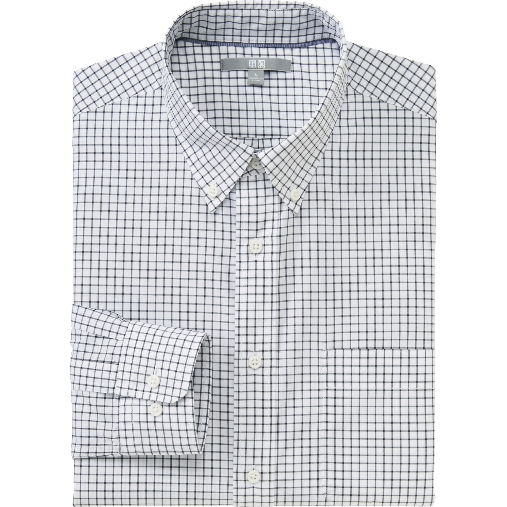 Uniqlo Men Extra Fine Cotton Broadcloth Checkered Long Sleeve Shirt in ...