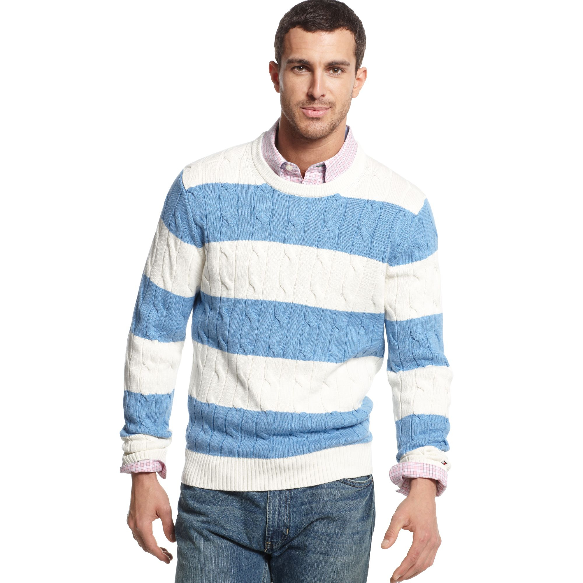 Tommy Hilfiger Connor Cable Stripe Crew Neck Sweater in Blue for Men ...