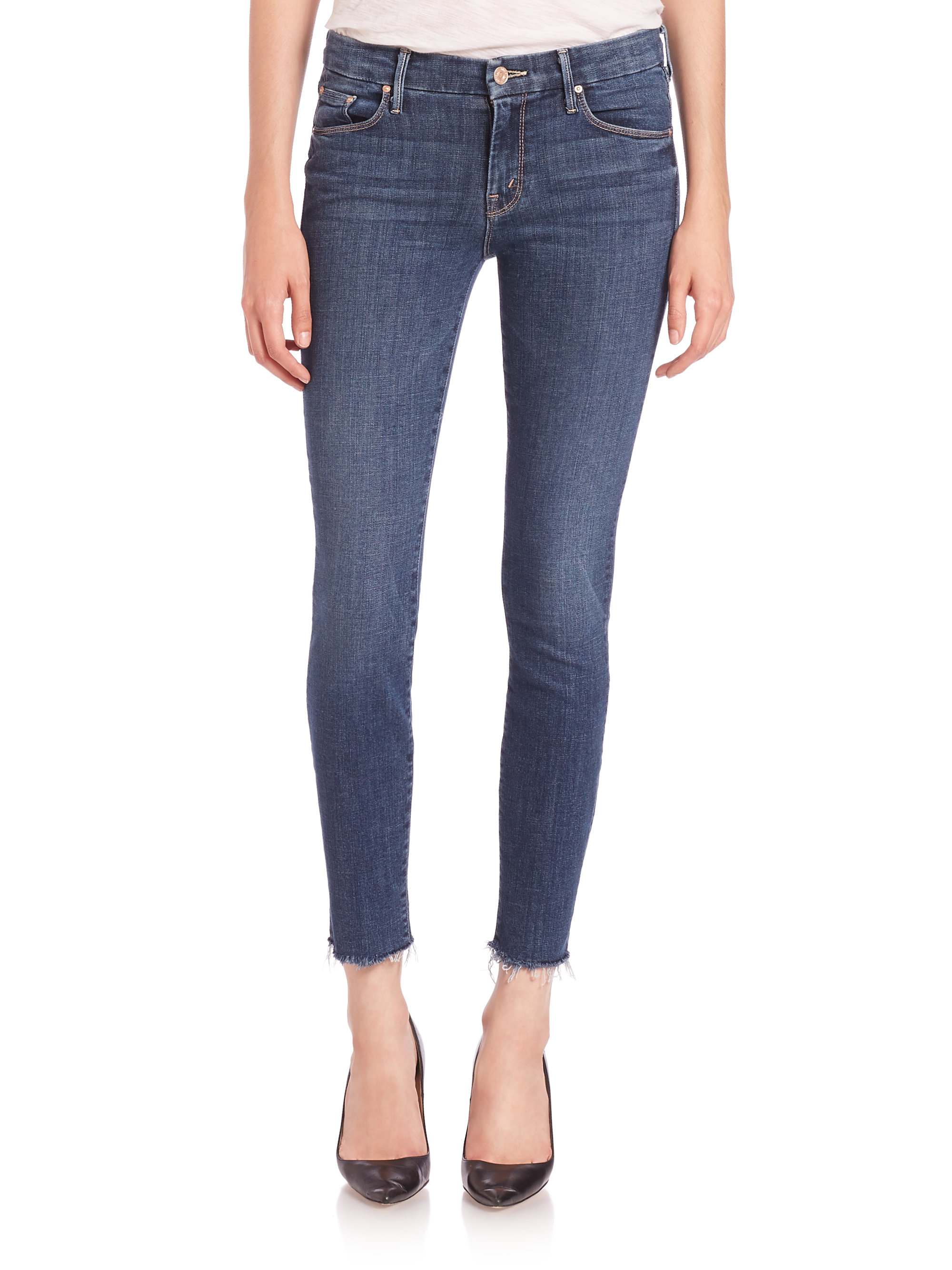 Mother The Looker Ankle-fray Skinny Jeans in Blue | Lyst