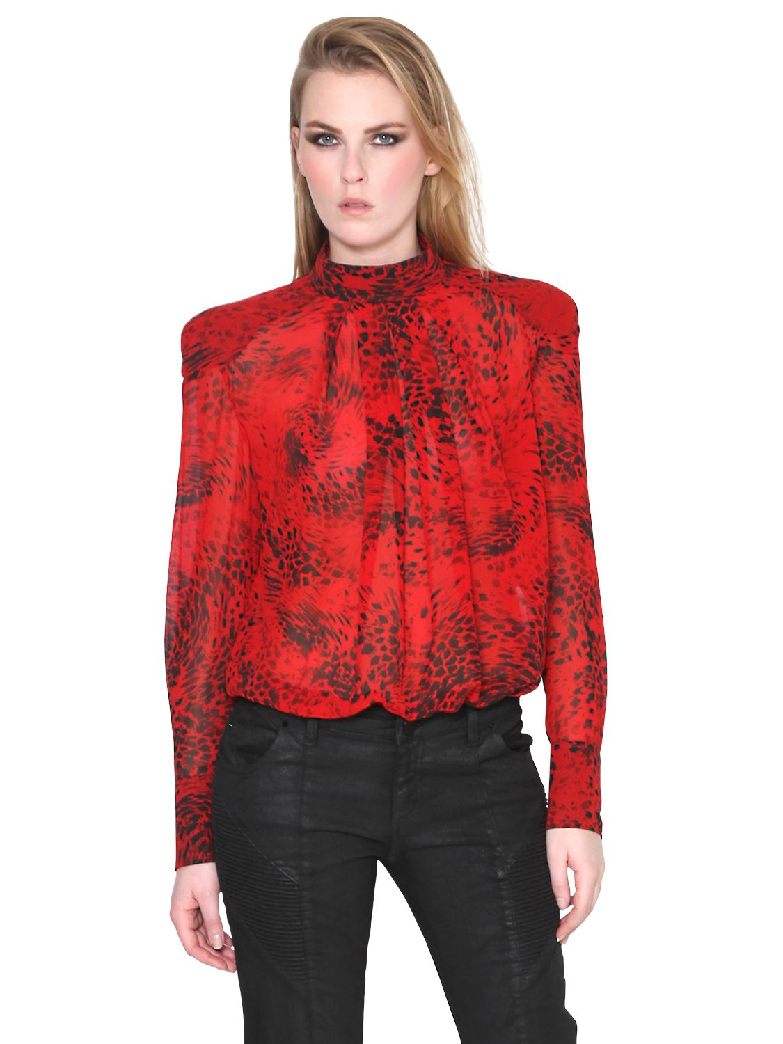 Balmain Printed Silk Gauze Shirt in Red Lyst
