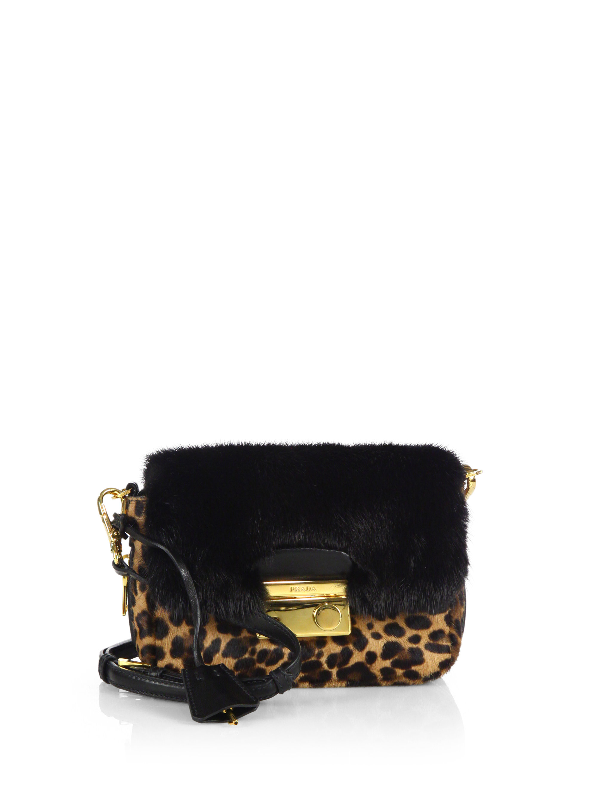 Prada Cavallino \u0026amp; Mink Fur Crossbody Bag in Black (LEOPARD) | Lyst