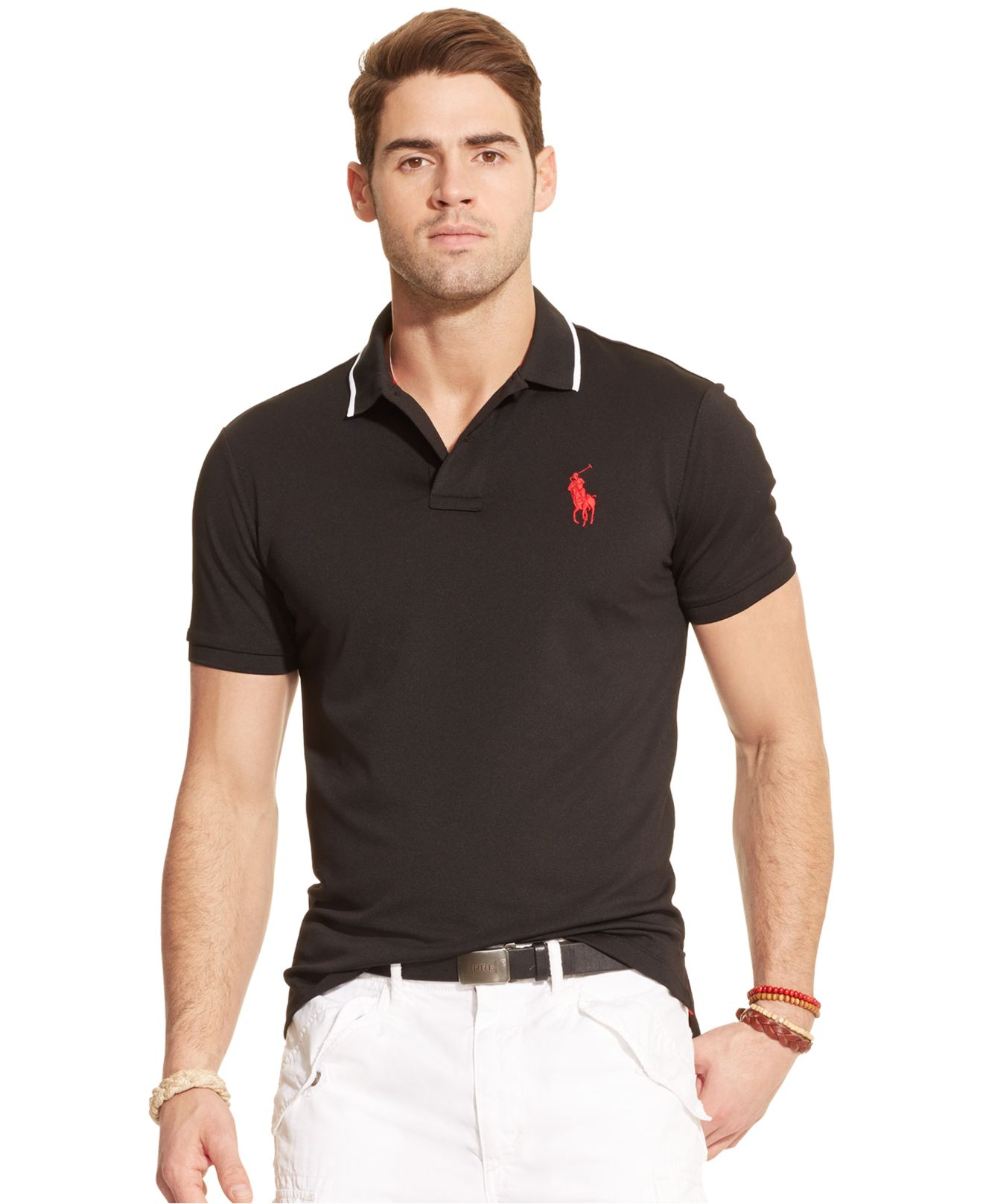 Polo ralph lauren Performance Mesh Polo Shirt in Black for Men | Lyst