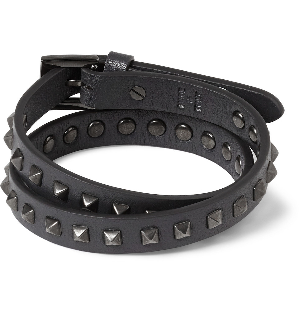 Lyst - Valentino Studded Leather Wrap Bracelet in Gray for Men