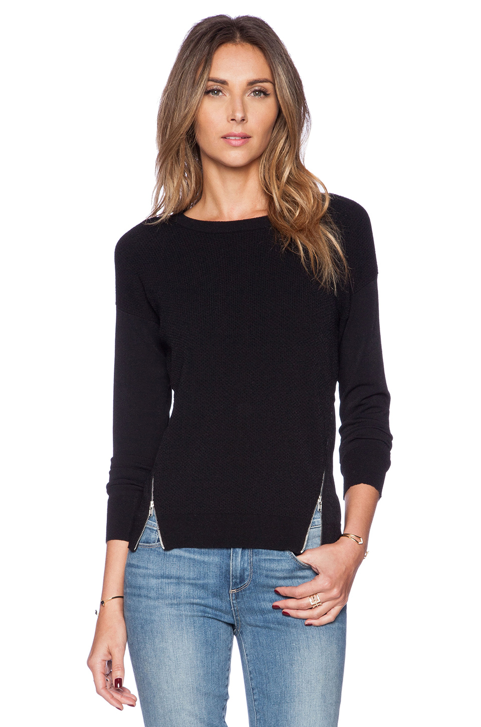Lyst - Autumn Cashmere Zipper Texture Sweater in Black