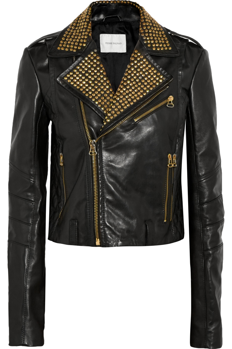 Pierre balmain Studded Leather Jacket in Black (Charcoal) | Lyst