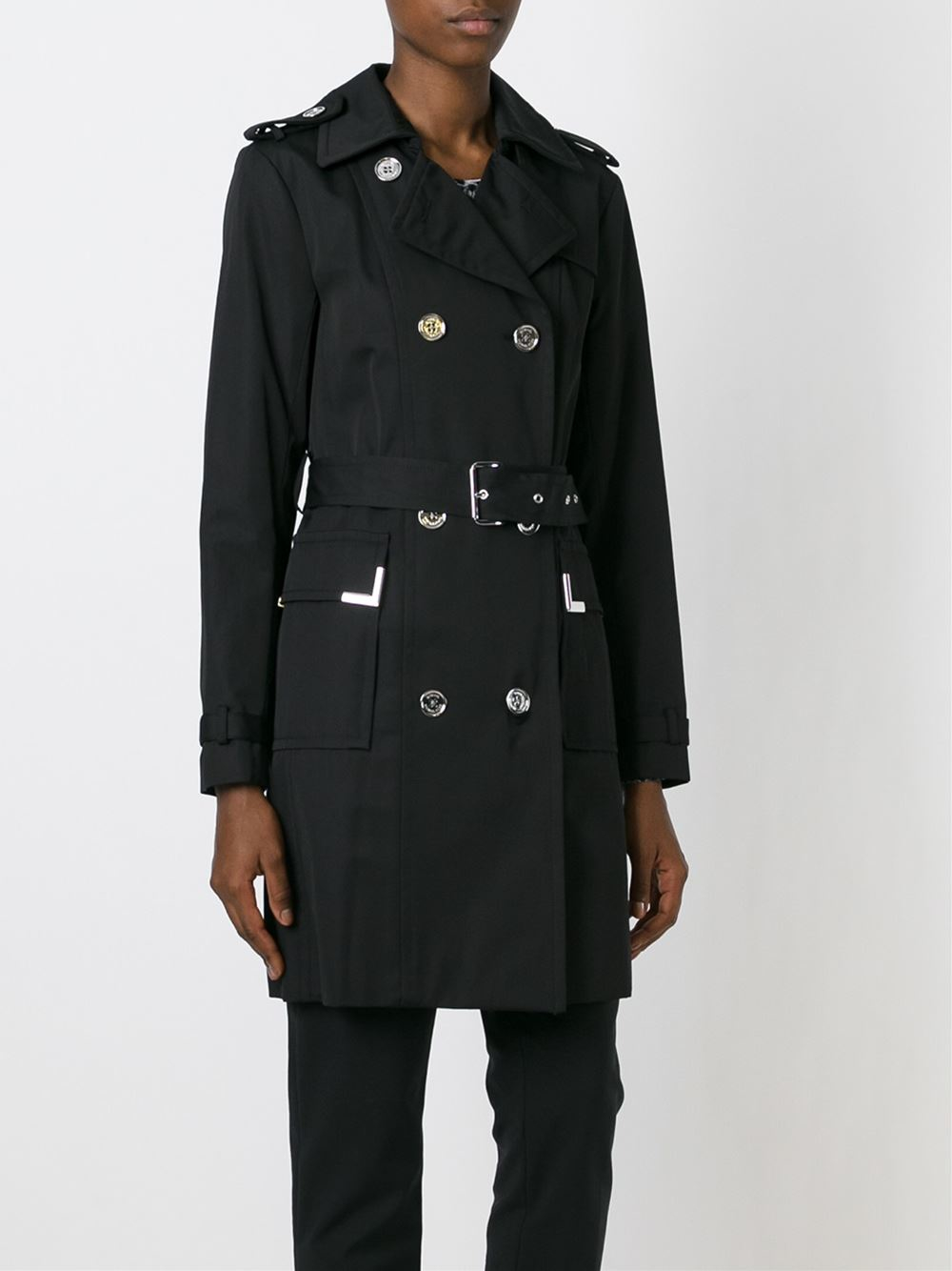 MICHAEL Michael Kors Belted Trench Coat in Black - Lyst