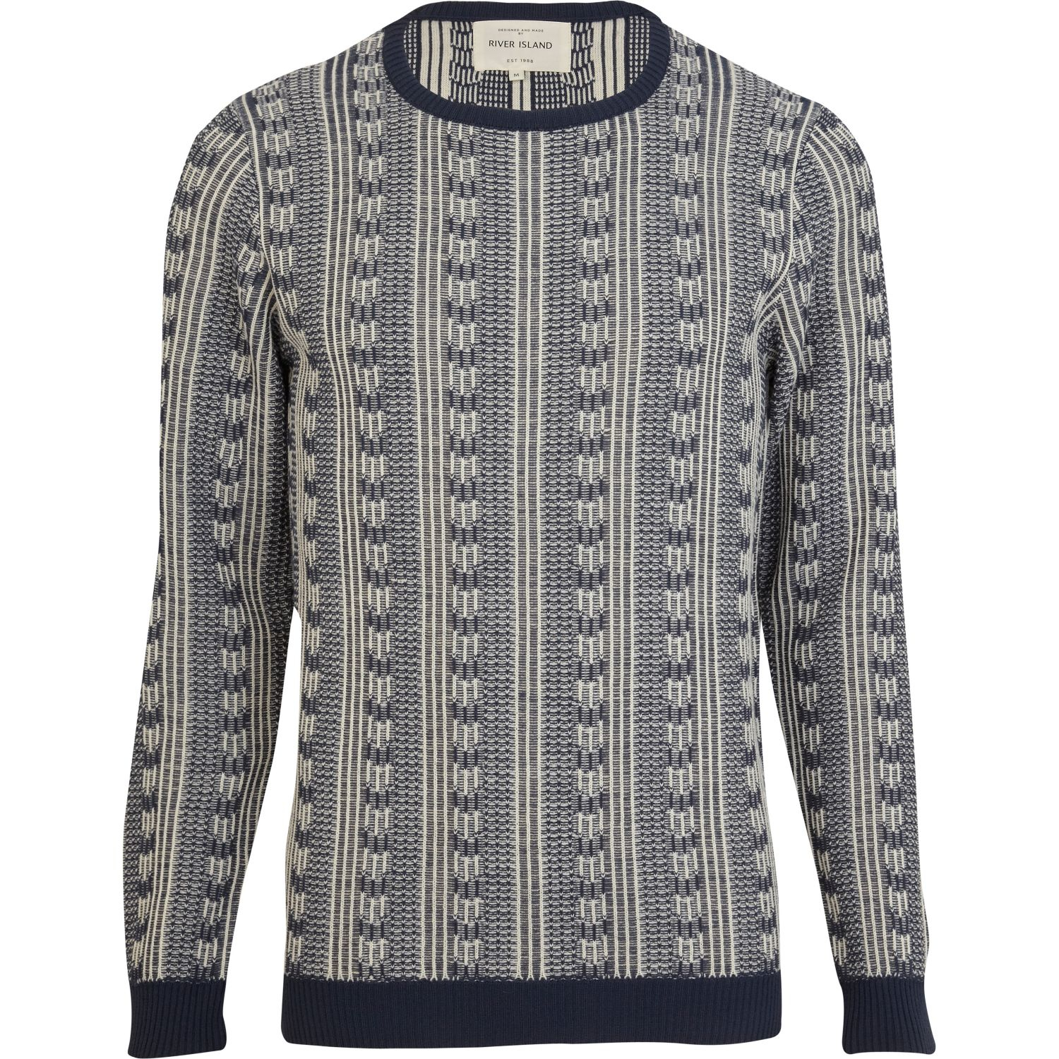 River Island Navy Inside Out Jacquard Pattern Sweater in Blue for Men ...