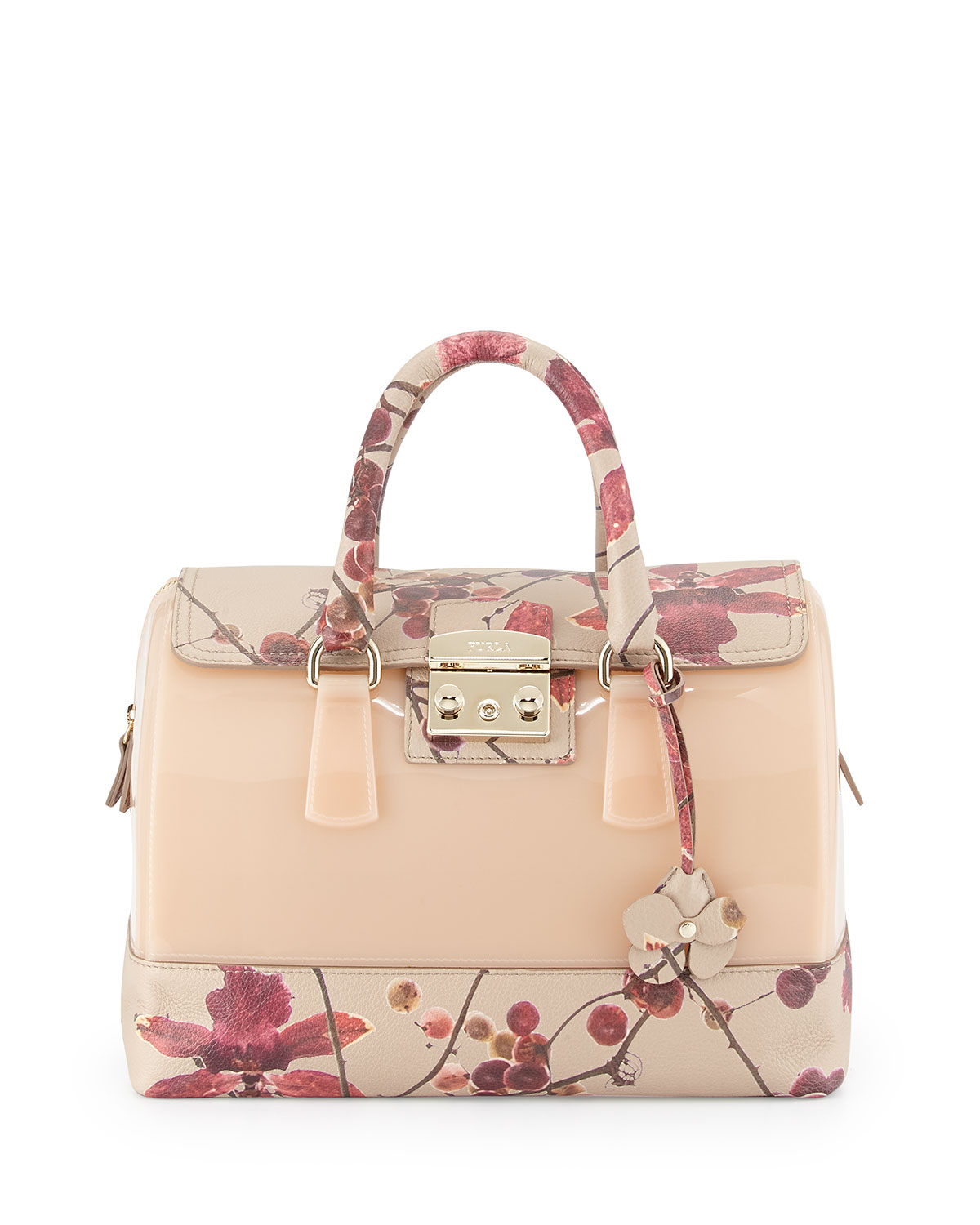 Lyst - Furla Candy Floral-print Leather Combo Satchel Bag Blushberry in ...