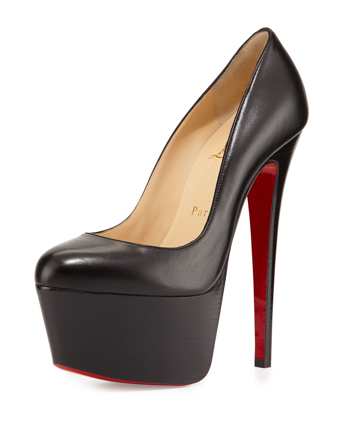 black pumps with red sole