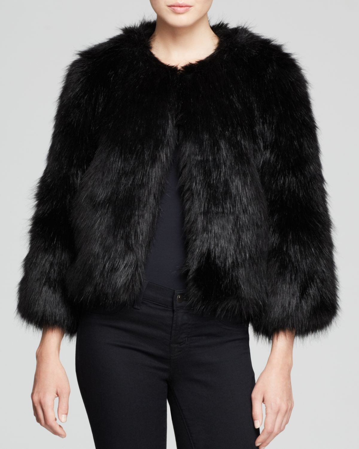 faux fur jacket black cropped